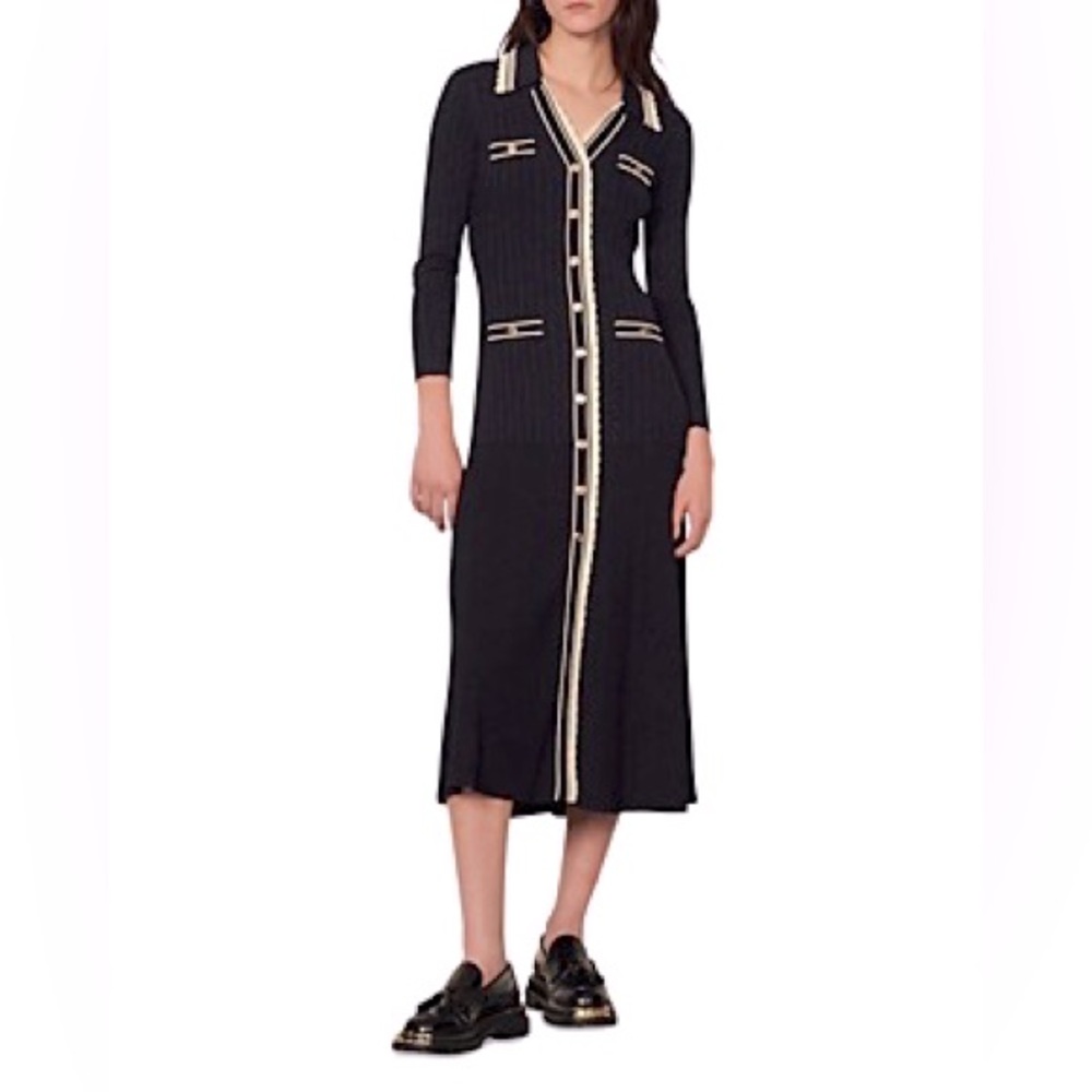 SANDRO Alexandrine Dress in Navy Blue